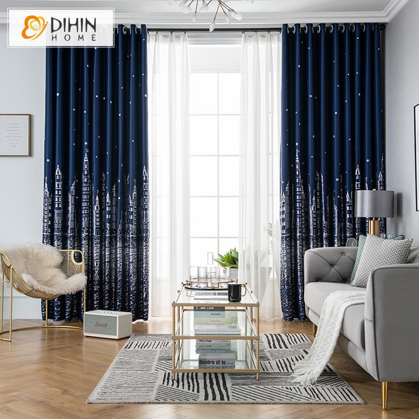 DIHIN HOME Cartoon Navy Blue Castle Printed,Blackout Grommet Window Curtain for Living Room ,52x63-inch,1 Panel Roman Shades Curtains Window Blinds custom curtains blackout curtains curtains for living room sheer curtains curtain fabric linen curtains kitchen curtains velvet curtains pinch pleat curtains bay window curtains outdoor curtains pleated curtains floral curtains dining room curtains kitchen valances drapes for bedroom patio curtains nursery curtains grommet curtains