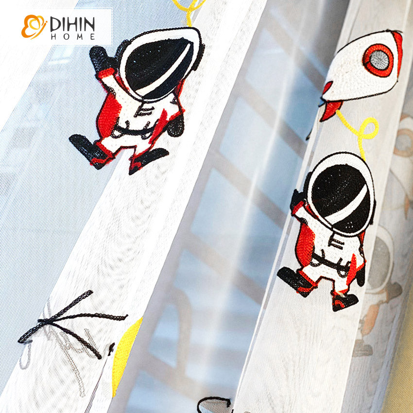 DIHIN HOME Cartoon Navy Blue Color Astronaut Embroidered,Blackout Grommet Window Curtain for Living Room ,52x63-inch,1 Panel Roman Shades Curtains Window Blinds custom curtains blackout curtains curtains for living room sheer curtains curtain fabric linen curtains kitchen curtains velvet curtains pinch pleat curtains bay window curtains outdoor curtains pleated curtains floral curtains dining room curtains kitchen valances drapes for bedroom patio curtains nursery curtains grommet curtains