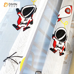 DIHIN HOME Cartoon Navy Blue Color Astronaut Embroidered,Blackout Grommet Window Curtain for Living Room ,52x63-inch,1 Panel Roman Shades Curtains Window Blinds custom curtains blackout curtains curtains for living room sheer curtains curtain fabric linen curtains kitchen curtains velvet curtains pinch pleat curtains bay window curtains outdoor curtains pleated curtains floral curtains dining room curtains kitchen valances drapes for bedroom patio curtains nursery curtains grommet curtains