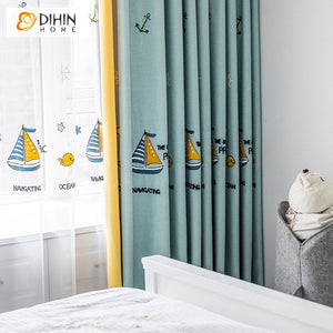 DIHIN HOME Cartoon Ocean Boat Embroidered Curtains,Grommet Window Curtain for Living Room ,52x63-inch,1 Panel Roman Shades Curtains Window Blinds custom curtains blackout curtains curtains for living room sheer curtains curtain fabric linen curtains kitchen curtains velvet curtains pinch pleat curtains bay window curtains outdoor curtains pleated curtains floral curtains dining room curtains kitchen valances drapes for bedroom patio curtains nursery curtains grommet curtains