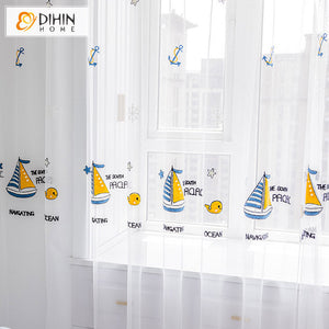 DIHIN HOME Cartoon Ocean Boat Embroidered Curtains,Grommet Window Curtain for Living Room ,52x63-inch,1 Panel Roman Shades Curtains Window Blinds custom curtains blackout curtains curtains for living room sheer curtains curtain fabric linen curtains kitchen curtains velvet curtains pinch pleat curtains bay window curtains outdoor curtains pleated curtains floral curtains dining room curtains kitchen valances drapes for bedroom patio curtains nursery curtains grommet curtains