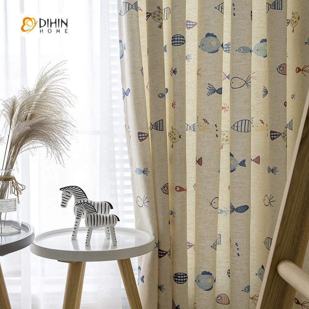 DIHIN HOME Cartoon Ocean Little Fish Curtains，Blackout Grommet Window Curtain for Living Room ,52x63-inch,1 Panel Roman Shades Curtains Window Blinds custom curtains blackout curtains curtains for living room sheer curtains curtain fabric linen curtains kitchen curtains velvet curtains pinch pleat curtains bay window curtains outdoor curtains pleated curtains floral curtains dining room curtains kitchen valances drapes for bedroom patio curtains nursery curtains grommet curtains