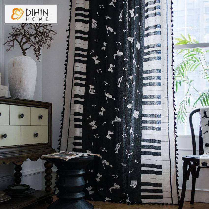 DIHIN HOME Cartoon Piano Printed Curtains With Lace ,Blackout Grommet Window Curtain for Living Room ,52x63-inch,1 Panel Roman Shades Curtains Window Blinds custom curtains blackout curtains curtains for living room sheer curtains curtain fabric linen curtains kitchen curtains velvet curtains pinch pleat curtains bay window curtains outdoor curtains pleated curtains floral curtains dining room curtains kitchen valances drapes for bedroom patio curtains nursery curtains grommet curtains