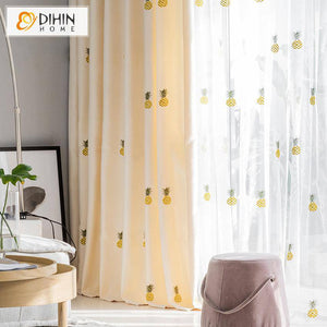 DIHIN HOME Cartoon Pineapple Emboridered,Blackout Grommet Window Curtain for Living Room ,52x63-inch,1 Panel Roman Shades Curtains Window Blinds custom curtains blackout curtains curtains for living room sheer curtains curtain fabric linen curtains kitchen curtains velvet curtains pinch pleat curtains bay window curtains outdoor curtains pleated curtains floral curtains dining room curtains kitchen valances drapes for bedroom patio curtains nursery curtains grommet curtains