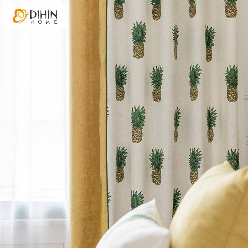 DIHIN HOME Cartoon Pineapple Printed Spliced Curtains，Blackout Grommet Window Curtain for Living Room ,52x63-inch,1 Panel Roman Shades Curtains Window Blinds custom curtains blackout curtains curtains for living room sheer curtains curtain fabric linen curtains kitchen curtains velvet curtains pinch pleat curtains bay window curtains outdoor curtains pleated curtains floral curtains dining room curtains kitchen valances drapes for bedroom patio curtains nursery curtains grommet curtains