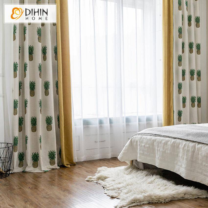 DIHIN HOME Cartoon Pineapple Printed Spliced Curtains，Blackout Grommet Window Curtain for Living Room ,52x63-inch,1 Panel Roman Shades Curtains Window Blinds custom curtains blackout curtains curtains for living room sheer curtains curtain fabric linen curtains kitchen curtains velvet curtains pinch pleat curtains bay window curtains outdoor curtains pleated curtains floral curtains dining room curtains kitchen valances drapes for bedroom patio curtains nursery curtains grommet curtains