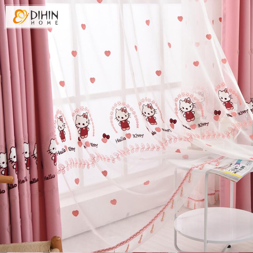 DIHIN HOME Cartoon Pink Cat Embroidered,Blackout Grommet Window Curtain for Living Room ,52x63-inch,1 Panel Roman Shades Curtains Window Blinds custom curtains blackout curtains curtains for living room sheer curtains curtain fabric linen curtains kitchen curtains velvet curtains pinch pleat curtains bay window curtains outdoor curtains pleated curtains floral curtains dining room curtains kitchen valances drapes for bedroom patio curtains nursery curtains grommet curtains