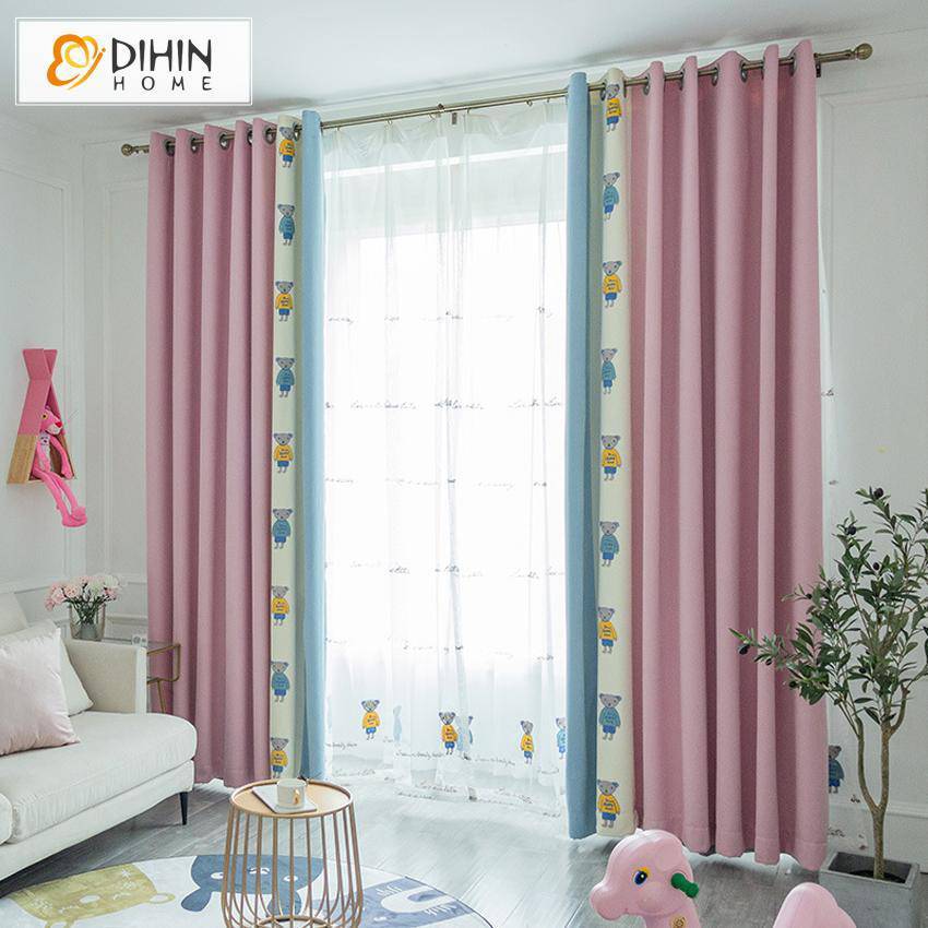 DIHIN HOME Cartoon Pink Color Bear Spliced Curtains，Blackout Grommet Window Curtain for Living Room ,52x63-inch,1 Panel Roman Shades Curtains Window Blinds custom curtains blackout curtains curtains for living room sheer curtains curtain fabric linen curtains kitchen curtains velvet curtains pinch pleat curtains bay window curtains outdoor curtains pleated curtains floral curtains dining room curtains kitchen valances drapes for bedroom patio curtains nursery curtains grommet curtains