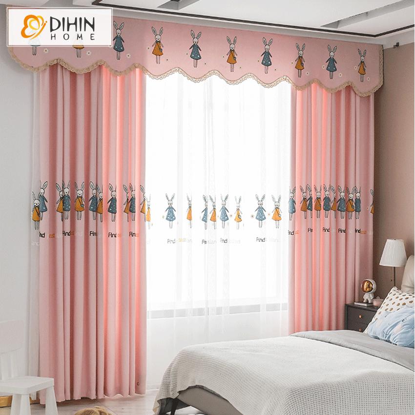 DIHIN HOME Cartoon Pink Color Embroidered Rabbits,Blackout Curtains Grommet Window Curtain for Living Room ,52x63-inch,1 Panel Roman Shades Curtains Window Blinds custom curtains blackout curtains curtains for living room sheer curtains curtain fabric linen curtains kitchen curtains velvet curtains pinch pleat curtains bay window curtains outdoor curtains pleated curtains floral curtains dining room curtains kitchen valances drapes for bedroom patio curtains nursery curtains grommet curtains