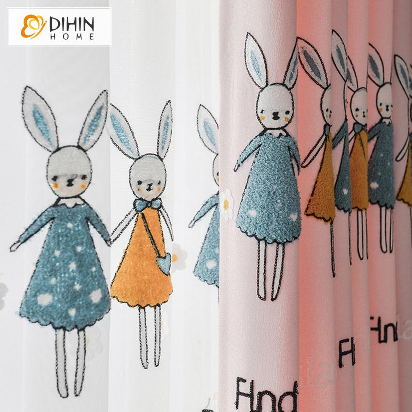 DIHIN HOME Cartoon Pink Color Embroidered Rabbits,Blackout Curtains Grommet Window Curtain for Living Room ,52x63-inch,1 Panel Roman Shades Curtains Window Blinds custom curtains blackout curtains curtains for living room sheer curtains curtain fabric linen curtains kitchen curtains velvet curtains pinch pleat curtains bay window curtains outdoor curtains pleated curtains floral curtains dining room curtains kitchen valances drapes for bedroom patio curtains nursery curtains grommet curtains