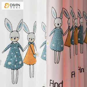 DIHIN HOME Cartoon Pink Color Embroidered Rabbits,Blackout Curtains Grommet Window Curtain for Living Room ,52x63-inch,1 Panel Roman Shades Curtains Window Blinds custom curtains blackout curtains curtains for living room sheer curtains curtain fabric linen curtains kitchen curtains velvet curtains pinch pleat curtains bay window curtains outdoor curtains pleated curtains floral curtains dining room curtains kitchen valances drapes for bedroom patio curtains nursery curtains grommet curtains