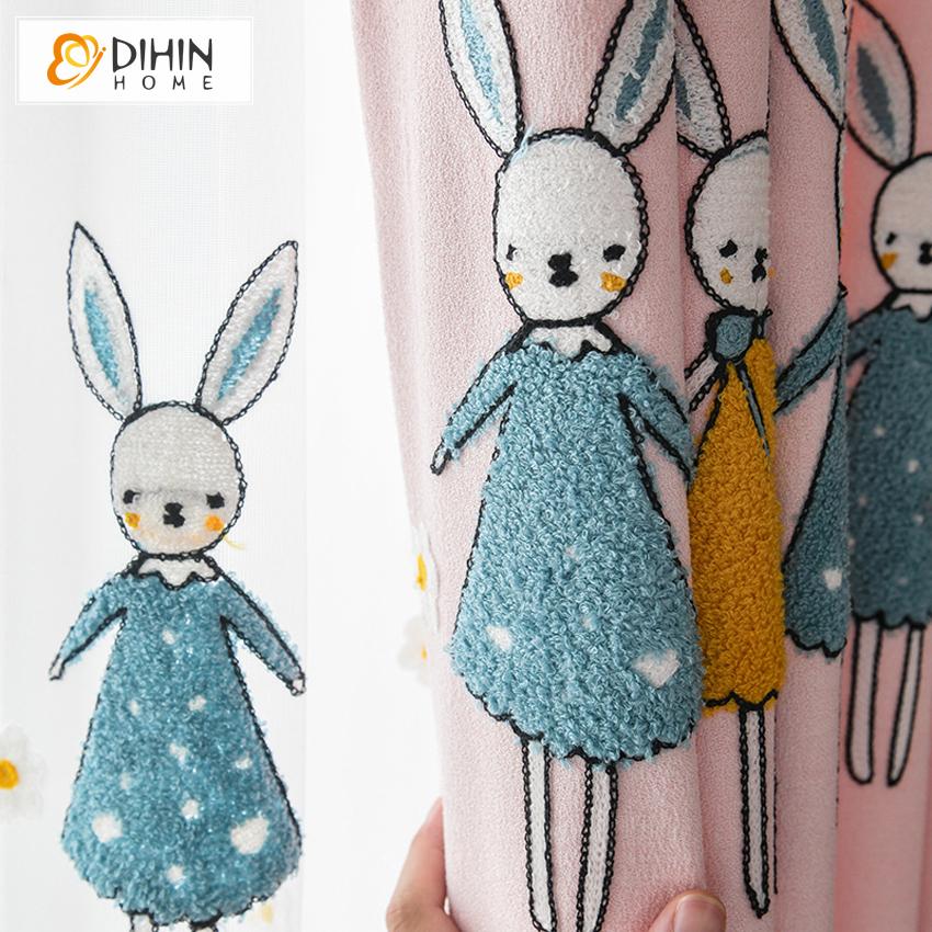DIHIN HOME Cartoon Pink Color Embroidered Rabbits,Blackout Curtains Grommet Window Curtain for Living Room ,52x63-inch,1 Panel Roman Shades Curtains Window Blinds custom curtains blackout curtains curtains for living room sheer curtains curtain fabric linen curtains kitchen curtains velvet curtains pinch pleat curtains bay window curtains outdoor curtains pleated curtains floral curtains dining room curtains kitchen valances drapes for bedroom patio curtains nursery curtains grommet curtains