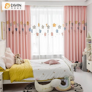 DIHIN HOME Cartoon Pink Color Stars Embroidered,Blackout Grommet Window Curtain for Living Room ,52x63-inch,1 Panel Roman Shades Curtains Window Blinds custom curtains blackout curtains curtains for living room sheer curtains curtain fabric linen curtains kitchen curtains velvet curtains pinch pleat curtains bay window curtains outdoor curtains pleated curtains floral curtains dining room curtains kitchen valances drapes for bedroom patio curtains nursery curtains grommet curtains