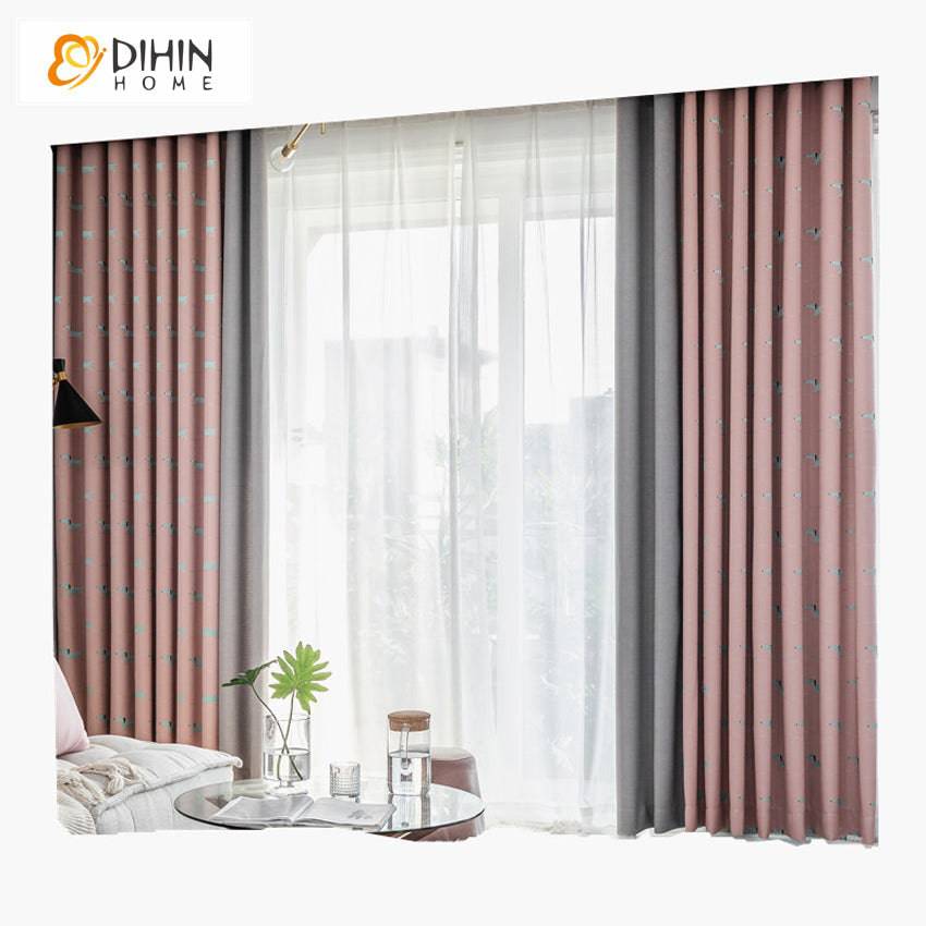 DIHIN HOME Cartoon Pink Fabric Blue Dogs Embroideried,Blackout Grommet Window Curtain for Living Room ,52x63-inch,1 Panel Roman Shades Curtains Window Blinds custom curtains blackout curtains curtains for living room sheer curtains curtain fabric linen curtains kitchen curtains velvet curtains pinch pleat curtains bay window curtains outdoor curtains pleated curtains floral curtains dining room curtains kitchen valances drapes for bedroom patio curtains nursery curtains grommet curtains