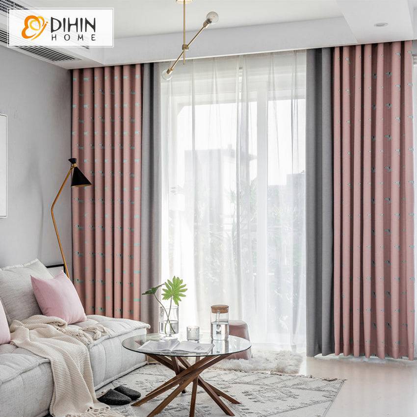 DIHIN HOME Cartoon Pink Fabric Blue Dogs Embroideried,Blackout Grommet Window Curtain for Living Room ,52x63-inch,1 Panel Roman Shades Curtains Window Blinds custom curtains blackout curtains curtains for living room sheer curtains curtain fabric linen curtains kitchen curtains velvet curtains pinch pleat curtains bay window curtains outdoor curtains pleated curtains floral curtains dining room curtains kitchen valances drapes for bedroom patio curtains nursery curtains grommet curtains