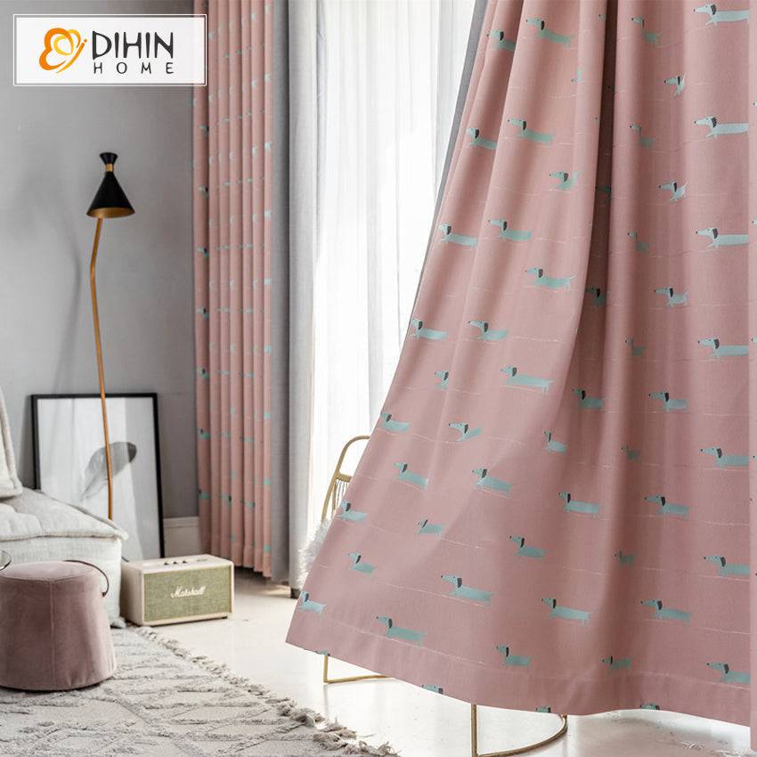 DIHIN HOME Cartoon Pink Fabric Blue Dogs Embroideried,Blackout Grommet Window Curtain for Living Room ,52x63-inch,1 Panel Roman Shades Curtains Window Blinds custom curtains blackout curtains curtains for living room sheer curtains curtain fabric linen curtains kitchen curtains velvet curtains pinch pleat curtains bay window curtains outdoor curtains pleated curtains floral curtains dining room curtains kitchen valances drapes for bedroom patio curtains nursery curtains grommet curtains