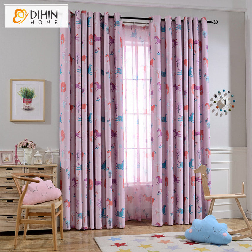 DIHIN HOME Cartoon Pink Horse Printed,Blackout Grommet Window Curtain for Living Room,1 Panel Roman Shades Curtains Window Blinds custom curtains blackout curtains curtains for living room sheer curtains curtain fabric linen curtains kitchen curtains velvet curtains pinch pleat curtains bay window curtains outdoor curtains pleated curtains floral curtains dining room curtains kitchen valances drapes for bedroom patio curtains nursery curtains grommet curtains