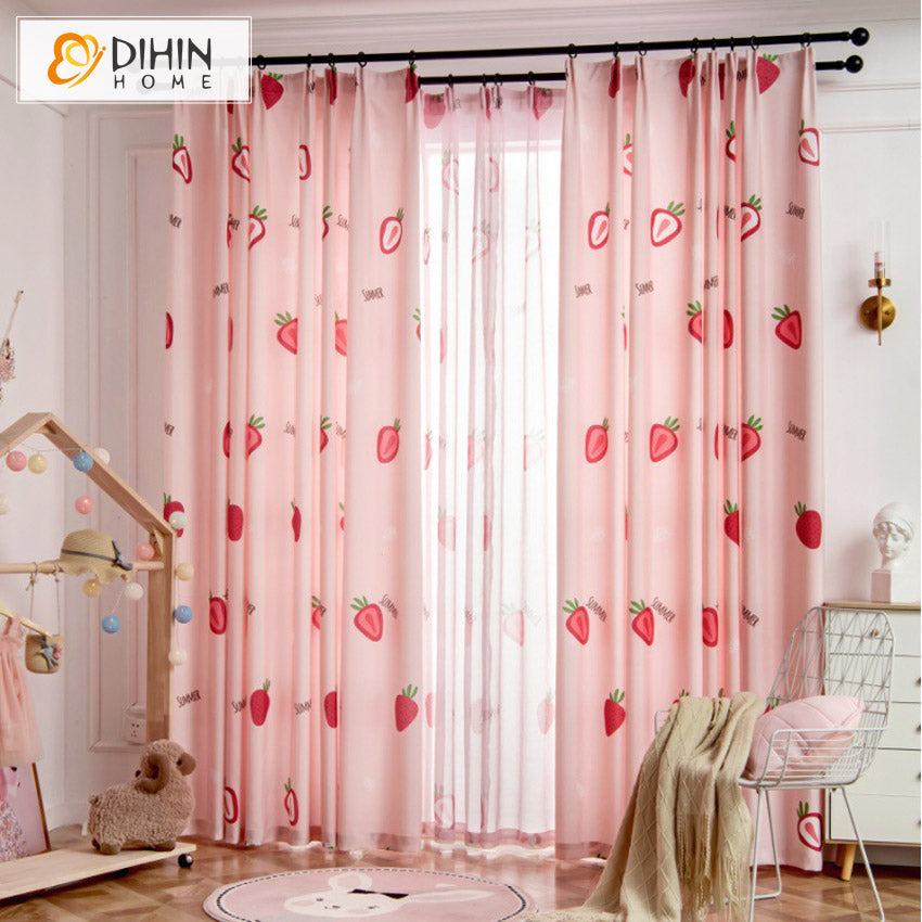 DIHIN HOME Cartoon Pink Strawberry Printed,Half Blackout Curtains Grommet Window Curtain for Living Room ,52x63-inch,1 Panel Roman Shades Curtains Window Blinds custom curtains blackout curtains curtains for living room sheer curtains curtain fabric linen curtains kitchen curtains velvet curtains pinch pleat curtains bay window curtains outdoor curtains pleated curtains floral curtains dining room curtains kitchen valances drapes for bedroom patio curtains nursery curtains grommet curtains