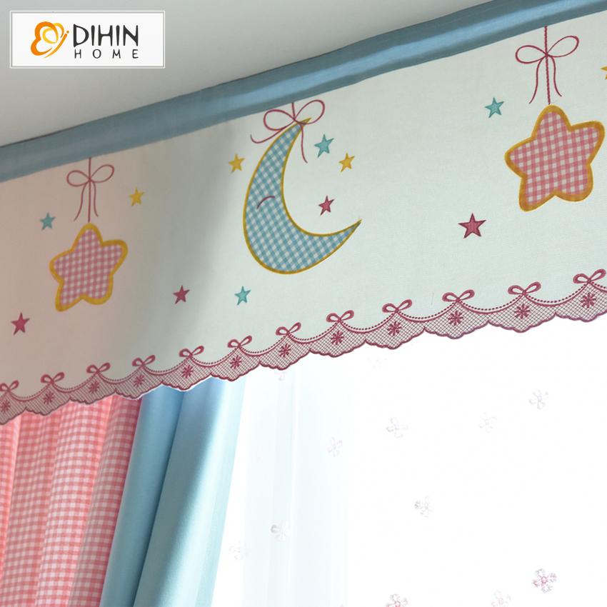 DIHIN HOME Cartoon Pink Striped Style Star and Moon Printed Curtain With Valance,Blackout Curtains Grommet Window Curtain for Living Room ,52x84-inch,1 Panel Roman Shades Window Curtains Curtains Window Blinds Curtains Drapes linen drapery curtains and drapes windows drapes custom curtains blackout curtains curtains for living room window shades sheer curtains curtain fabric window treatments custom drapery