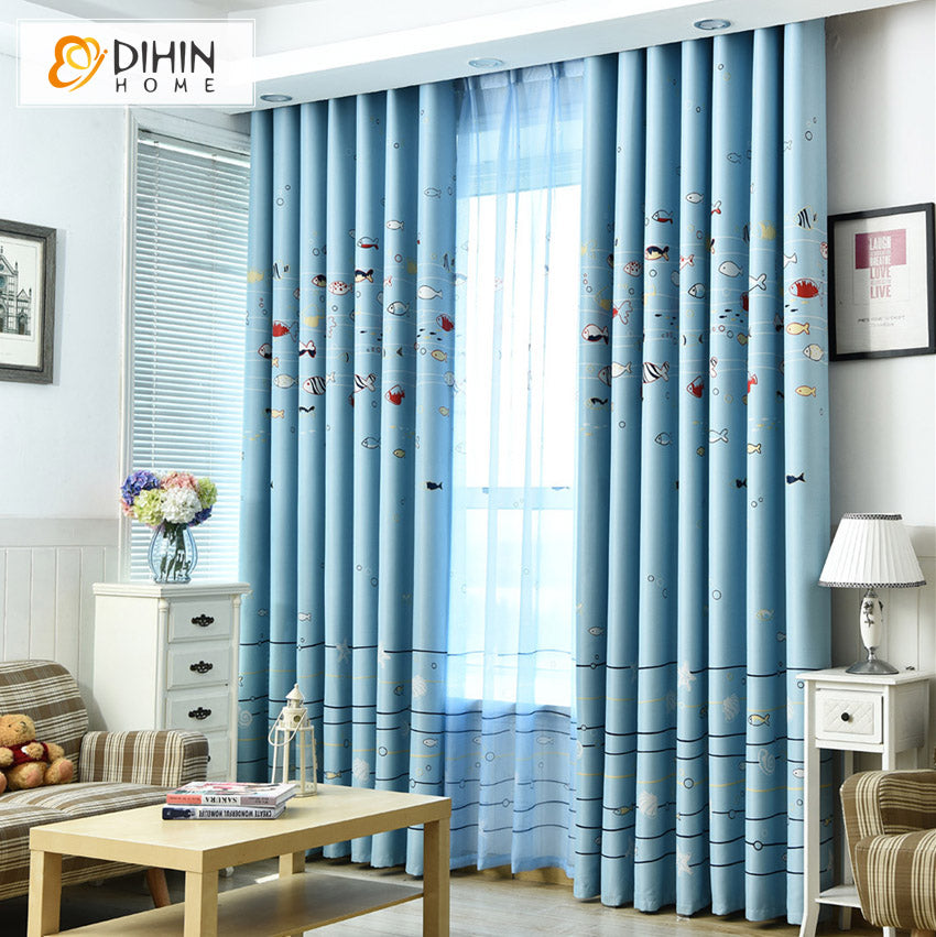 DIHIN HOME Cartoon Sea Fish Printed,Blackout Curtains Grommet Window Curtain for Living Room ,52x63-inch,1 Panel Roman Shades Curtains Window Blinds custom curtains blackout curtains curtains for living room sheer curtains curtain fabric linen curtains kitchen curtains velvet curtains pinch pleat curtains bay window curtains outdoor curtains pleated curtains floral curtains dining room curtains kitchen valances drapes for bedroom patio curtains nursery curtains grommet curtains