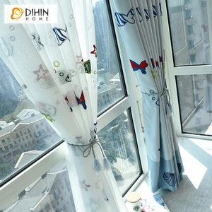 DIHIN HOME Cartoon Small Fish Embroidered Curtain With Valance,Blackout Curtains Grommet Window Curtain for Living Room ,52x84-inch,1 Panel Roman Shades Curtains Window Blinds custom curtains blackout curtains curtains for living room sheer curtains curtain fabric linen curtains kitchen curtains velvet curtains pinch pleat curtains bay window curtains outdoor curtains pleated curtains floral curtains dining room curtains kitchen valances drapes for bedroom patio curtains nursery curtains grommet curtains