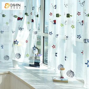 DIHIN HOME Cartoon Small Fish Embroidered Curtain With Valance,Blackout Curtains Grommet Window Curtain for Living Room ,52x84-inch,1 Panel Roman Shades Curtains Window Blinds custom curtains blackout curtains curtains for living room sheer curtains curtain fabric linen curtains kitchen curtains velvet curtains pinch pleat curtains bay window curtains outdoor curtains pleated curtains floral curtains dining room curtains kitchen valances drapes for bedroom patio curtains nursery curtains grommet curtains