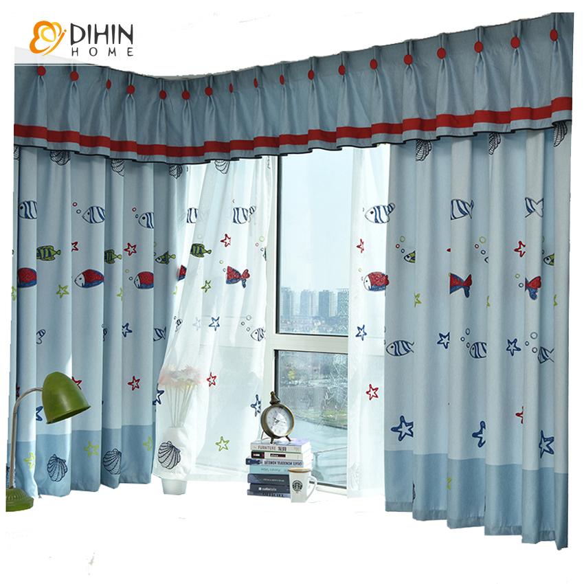 DIHIN HOME Cartoon Small Fish Embroidered Curtain With Valance,Blackout Curtains Grommet Window Curtain for Living Room ,52x84-inch,1 Panel Roman Shades Curtains Window Blinds custom curtains blackout curtains curtains for living room sheer curtains curtain fabric linen curtains kitchen curtains velvet curtains pinch pleat curtains bay window curtains outdoor curtains pleated curtains floral curtains dining room curtains kitchen valances drapes for bedroom patio curtains nursery curtains grommet curtains