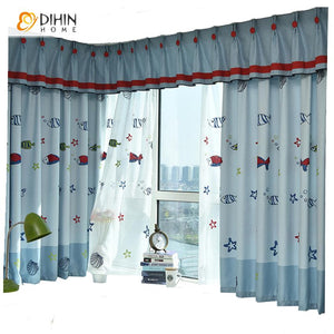 DIHIN HOME Cartoon Small Fish Embroidered Curtain With Valance,Blackout Curtains Grommet Window Curtain for Living Room ,52x84-inch,1 Panel Roman Shades Curtains Window Blinds custom curtains blackout curtains curtains for living room sheer curtains curtain fabric linen curtains kitchen curtains velvet curtains pinch pleat curtains bay window curtains outdoor curtains pleated curtains floral curtains dining room curtains kitchen valances drapes for bedroom patio curtains nursery curtains grommet curtains