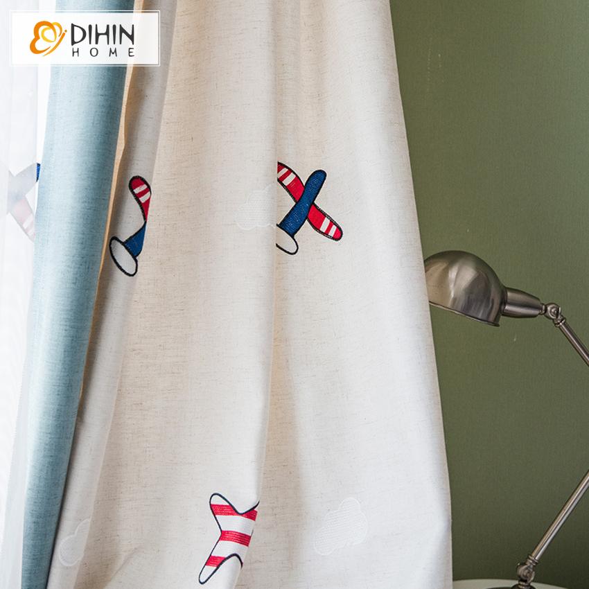 DIHIN HOME Cartoon Small Plane Embroidered Curtain ,Blackout Curtains Grommet Window Curtain for Living Room ,52x84-inch,1 Panel Roman Shades Curtains Window Blinds custom curtains blackout curtains curtains for living room sheer curtains curtain fabric linen curtains kitchen curtains velvet curtains pinch pleat curtains bay window curtains outdoor curtains pleated curtains floral curtains dining room curtains kitchen valances drapes for bedroom patio curtains nursery curtains grommet curtains
