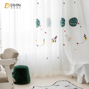 DIHIN HOME Cartoon Space and Rocket Embroidered Day Curtain ,Sheer Curtain, Grommet Window Curtain for Living Room ,52x63-inch,1 Panel Roman Shades Curtains Window Blinds custom curtains blackout curtains curtains for living room sheer curtains curtain fabric linen curtains kitchen curtains velvet curtains pinch pleat curtains bay window curtains outdoor curtains pleated curtains floral curtains dining room curtains kitchen valances drapes for bedroom patio curtains nursery curtains grommet curtains