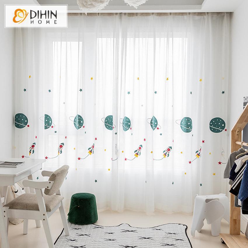 DIHIN HOME Cartoon Space and Rocket Embroidered Day Curtain ,Sheer Curtain, Grommet Window Curtain for Living Room ,52x63-inch,1 Panel Roman Shades Curtains Window Blinds custom curtains blackout curtains curtains for living room sheer curtains curtain fabric linen curtains kitchen curtains velvet curtains pinch pleat curtains bay window curtains outdoor curtains pleated curtains floral curtains dining room curtains kitchen valances drapes for bedroom patio curtains nursery curtains grommet curtains