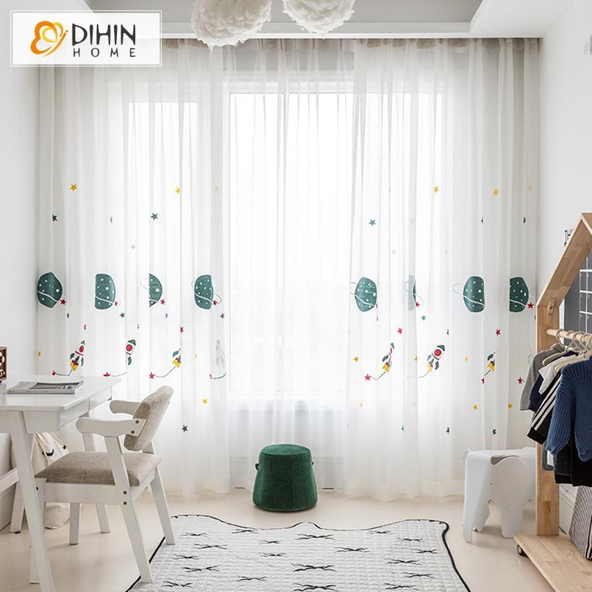 DIHIN HOME Cartoon Space and Rocket Embroidered Day Curtain ,Sheer Curtain, Grommet Window Curtain for Living Room ,52x63-inch,1 Panel Roman Shades Curtains Window Blinds custom curtains blackout curtains curtains for living room sheer curtains curtain fabric linen curtains kitchen curtains velvet curtains pinch pleat curtains bay window curtains outdoor curtains pleated curtains floral curtains dining room curtains kitchen valances drapes for bedroom patio curtains nursery curtains grommet curtains