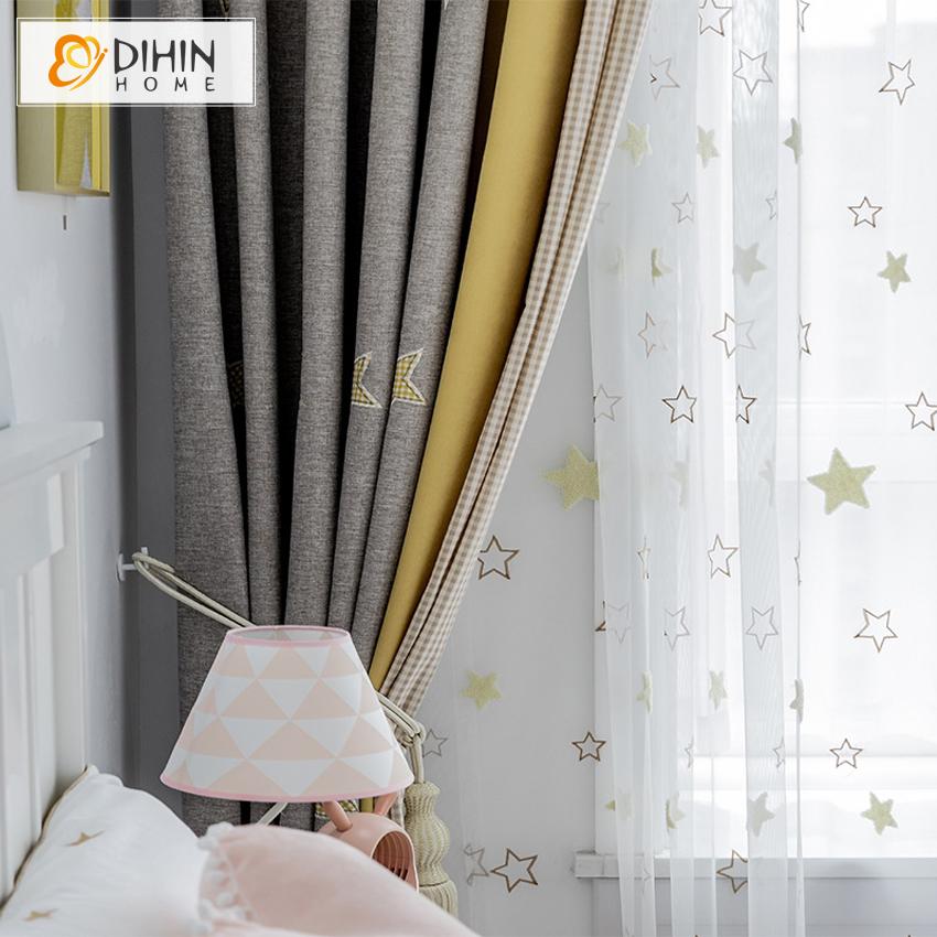 DIHIN HOME Cartoon Stars Embroidered,Blackout Grommet Window Curtain for Living Room ,52x63-inch,1 Panel Roman Shades Curtains Window Blinds custom curtains blackout curtains curtains for living room sheer curtains curtain fabric linen curtains kitchen curtains velvet curtains pinch pleat curtains bay window curtains outdoor curtains pleated curtains floral curtains dining room curtains kitchen valances drapes for bedroom patio curtains nursery curtains grommet curtains