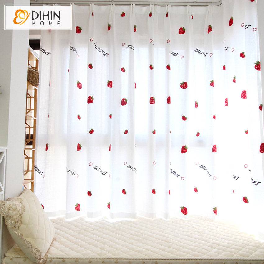 DIHIN HOME Cartoon Strawberries Embroidered,Grommet Window Sheer Curtain for Living Room ,52x63-inch,1 Panel Roman Shades Curtains Window Blinds custom curtains blackout curtains curtains for living room sheer curtains curtain fabric linen curtains kitchen curtains velvet curtains pinch pleat curtains bay window curtains outdoor curtains pleated curtains floral curtains dining room curtains kitchen valances drapes for bedroom patio curtains nursery curtains grommet curtains