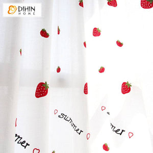 DIHIN HOME Cartoon Strawberries Embroidered,Grommet Window Sheer Curtain for Living Room ,52x63-inch,1 Panel Roman Shades Curtains Window Blinds custom curtains blackout curtains curtains for living room sheer curtains curtain fabric linen curtains kitchen curtains velvet curtains pinch pleat curtains bay window curtains outdoor curtains pleated curtains floral curtains dining room curtains kitchen valances drapes for bedroom patio curtains nursery curtains grommet curtains