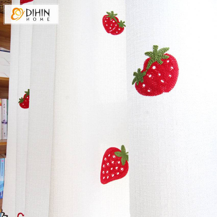 DIHIN HOME Cartoon Strawberries Embroidered,Grommet Window Sheer Curtain for Living Room ,52x63-inch,1 Panel Roman Shades Curtains Window Blinds custom curtains blackout curtains curtains for living room sheer curtains curtain fabric linen curtains kitchen curtains velvet curtains pinch pleat curtains bay window curtains outdoor curtains pleated curtains floral curtains dining room curtains kitchen valances drapes for bedroom patio curtains nursery curtains grommet curtains