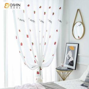 DIHIN HOME Cartoon Strawberry Embroidered Sheer Curtain, Grommet Window Curtain for Living Room ,52x63-inch,1 Panel Roman Shades Curtains Window Blinds custom curtains blackout curtains curtains for living room sheer curtains curtain fabric linen curtains kitchen curtains velvet curtains pinch pleat curtains bay window curtains outdoor curtains pleated curtains floral curtains dining room curtains kitchen valances drapes for bedroom patio curtains nursery curtains grommet curtains