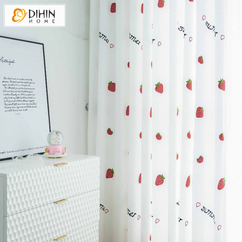 DIHIN HOME Cartoon Strawberry Embroidered Sheer Curtain, Grommet Window Curtain for Living Room ,52x63-inch,1 Panel Roman Shades Curtains Window Blinds custom curtains blackout curtains curtains for living room sheer curtains curtain fabric linen curtains kitchen curtains velvet curtains pinch pleat curtains bay window curtains outdoor curtains pleated curtains floral curtains dining room curtains kitchen valances drapes for bedroom patio curtains nursery curtains grommet curtains