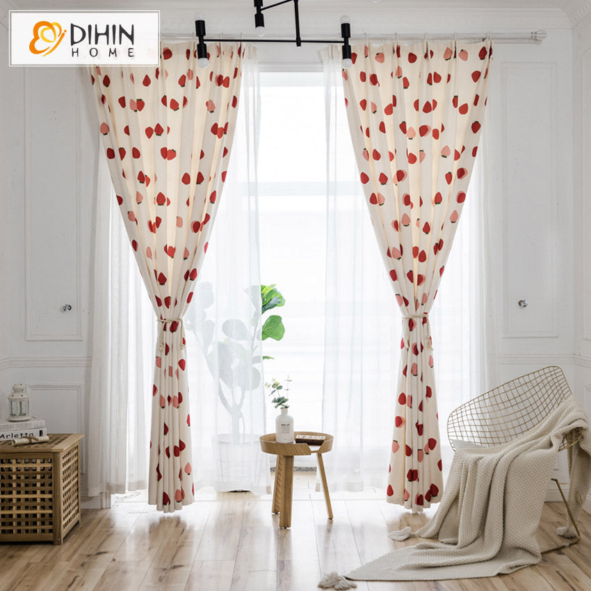 DIHIN HOME Cartoon Strawberry Printed,Blackout Grommet Window Curtain for Living Room,1 Panel Roman Shades Curtains Window Blinds custom curtains blackout curtains curtains for living room sheer curtains curtain fabric linen curtains kitchen curtains velvet curtains pinch pleat curtains bay window curtains outdoor curtains pleated curtains floral curtains dining room curtains kitchen valances drapes for bedroom patio curtains nursery curtains grommet curtains