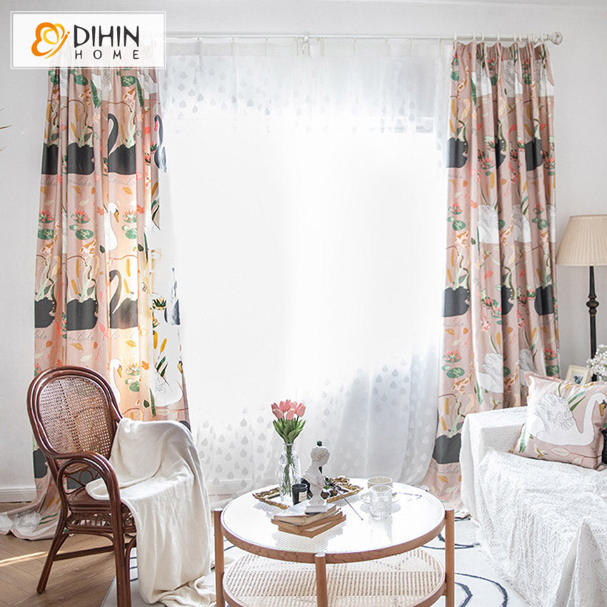 DIHIN HOME Cartoon Swan Printed,Blackout Grommet Window Curtain for Living Room ,52x63-inch,1 Panel Roman Shades Curtains Window Blinds custom curtains blackout curtains curtains for living room sheer curtains curtain fabric linen curtains kitchen curtains velvet curtains pinch pleat curtains bay window curtains outdoor curtains pleated curtains floral curtains dining room curtains kitchen valances drapes for bedroom patio curtains nursery curtains grommet curtains
