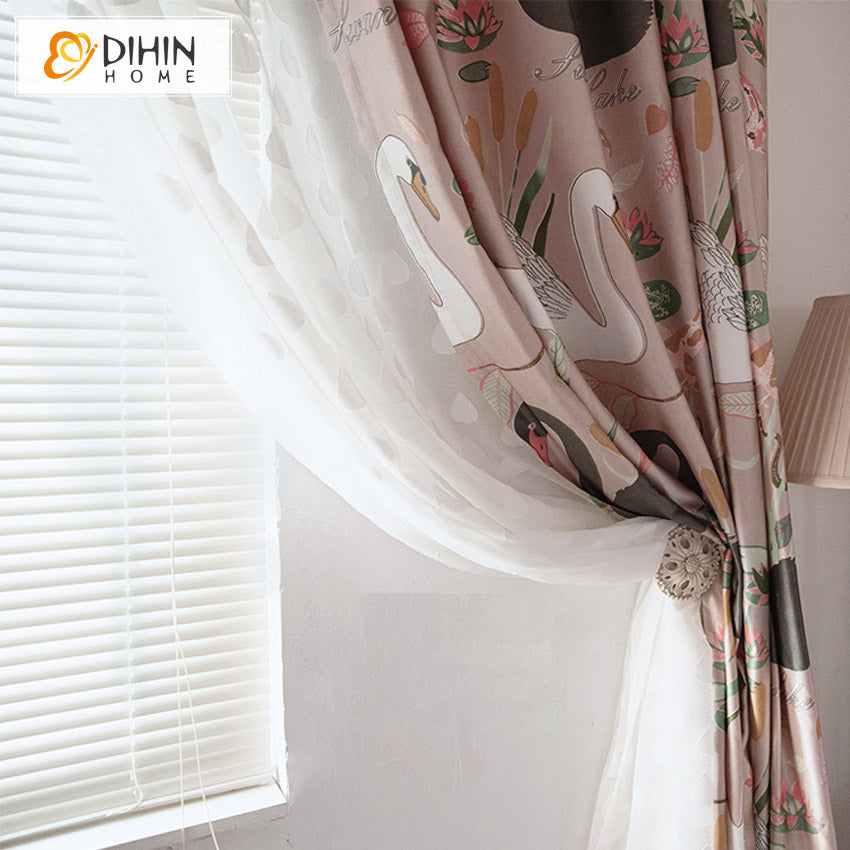 DIHIN HOME Cartoon Swan Printed,Blackout Grommet Window Curtain for Living Room ,52x63-inch,1 Panel Roman Shades Curtains Window Blinds custom curtains blackout curtains curtains for living room sheer curtains curtain fabric linen curtains kitchen curtains velvet curtains pinch pleat curtains bay window curtains outdoor curtains pleated curtains floral curtains dining room curtains kitchen valances drapes for bedroom patio curtains nursery curtains grommet curtains