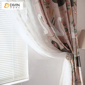DIHIN HOME Cartoon Swan Printed,Blackout Grommet Window Curtain for Living Room ,52x63-inch,1 Panel Roman Shades Curtains Window Blinds custom curtains blackout curtains curtains for living room sheer curtains curtain fabric linen curtains kitchen curtains velvet curtains pinch pleat curtains bay window curtains outdoor curtains pleated curtains floral curtains dining room curtains kitchen valances drapes for bedroom patio curtains nursery curtains grommet curtains