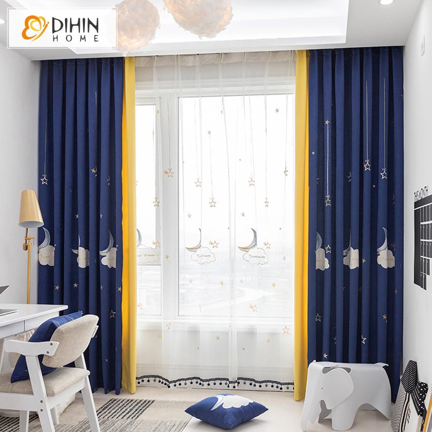 DIHIN HOME Cartoon Sweet Dream Blue  Embroidered Curtain With Valance,Blackout Curtains Grommet Window Curtain for Living Room ,52x84-inch,1 Panel Roman Shades Window Curtains Curtains Window Blinds Curtains Drapes linen drapery curtains and drapes windows drapes custom curtains blackout curtains curtains for living room window shades sheer curtains curtain fabric window treatments custom drapery