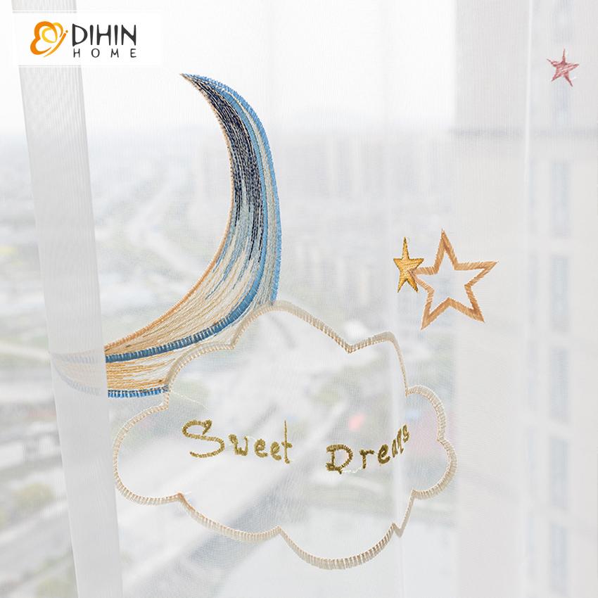 DIHIN HOME Cartoon Sweet Dream Blue  Embroidered Curtain With Valance,Blackout Curtains Grommet Window Curtain for Living Room ,52x84-inch,1 Panel Roman Shades Window Curtains Curtains Window Blinds Curtains Drapes linen drapery curtains and drapes windows drapes custom curtains blackout curtains curtains for living room window shades sheer curtains curtain fabric window treatments custom drapery