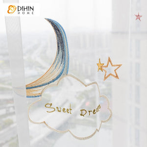 DIHIN HOME Cartoon Sweet Dream Blue  Embroidered Curtain With Valance,Blackout Curtains Grommet Window Curtain for Living Room ,52x84-inch,1 Panel Roman Shades Window Curtains Curtains Window Blinds Curtains Drapes linen drapery curtains and drapes windows drapes custom curtains blackout curtains curtains for living room window shades sheer curtains curtain fabric window treatments custom drapery