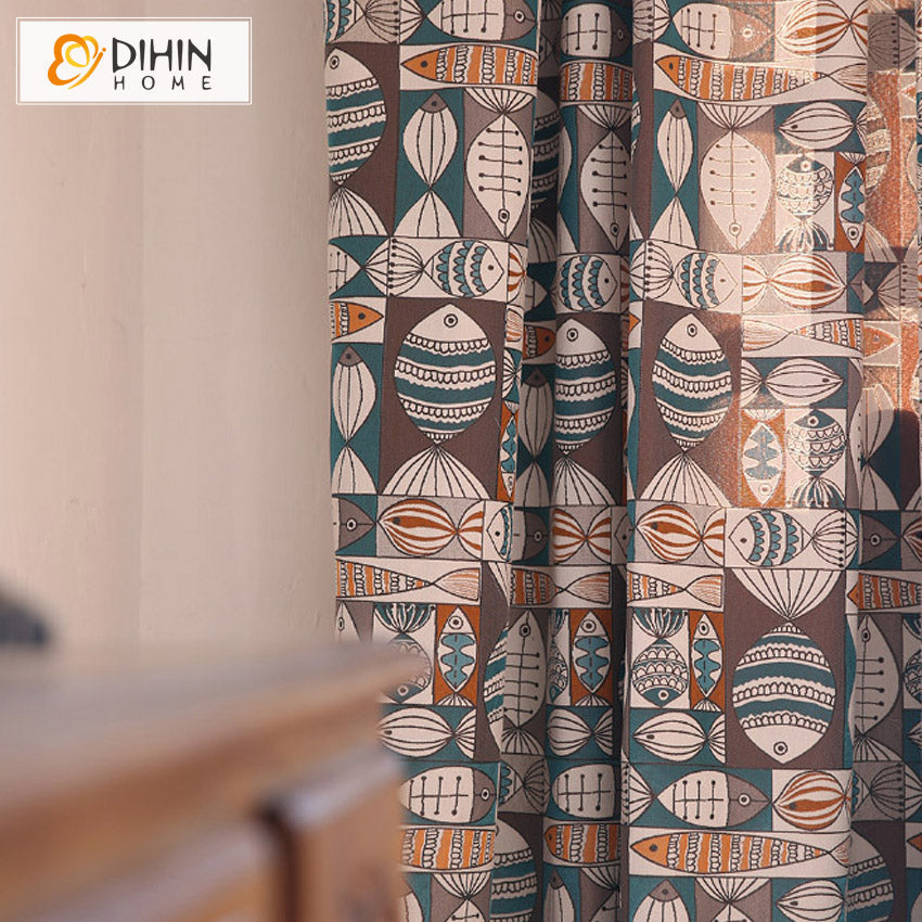 DIHIN HOME Cartoon Thick Fabric Fish Jacquard,Blackout Grommet Window Curtain for Living Room ,52x63-inch,1 Panel Roman Shades Curtains Window Blinds custom curtains blackout curtains curtains for living room sheer curtains curtain fabric linen curtains kitchen curtains velvet curtains pinch pleat curtains bay window curtains outdoor curtains pleated curtains floral curtains dining room curtains kitchen valances drapes for bedroom patio curtains nursery curtains grommet curtains