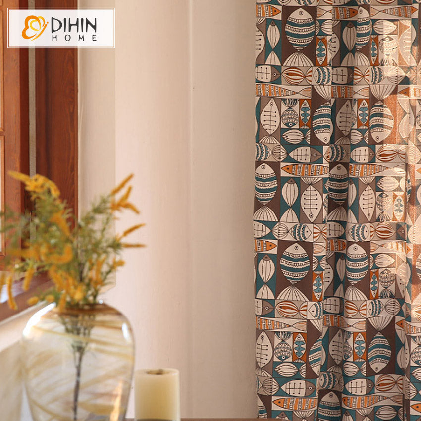 DIHIN HOME Cartoon Thick Fabric Fish Jacquard,Blackout Grommet Window Curtain for Living Room ,52x63-inch,1 Panel Roman Shades Curtains Window Blinds custom curtains blackout curtains curtains for living room sheer curtains curtain fabric linen curtains kitchen curtains velvet curtains pinch pleat curtains bay window curtains outdoor curtains pleated curtains floral curtains dining room curtains kitchen valances drapes for bedroom patio curtains nursery curtains grommet curtains