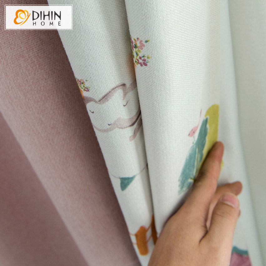 DIHIN HOME Cartoon Thickening Pink Color Homeland Printed,Blackout Grommet Window Curtain for Living Room ,52x63-inch,1 Panel Roman Shades Curtains Window Blinds custom curtains blackout curtains curtains for living room sheer curtains curtain fabric linen curtains kitchen curtains velvet curtains pinch pleat curtains bay window curtains outdoor curtains pleated curtains floral curtains dining room curtains kitchen valances drapes for bedroom patio curtains nursery curtains grommet curtains
