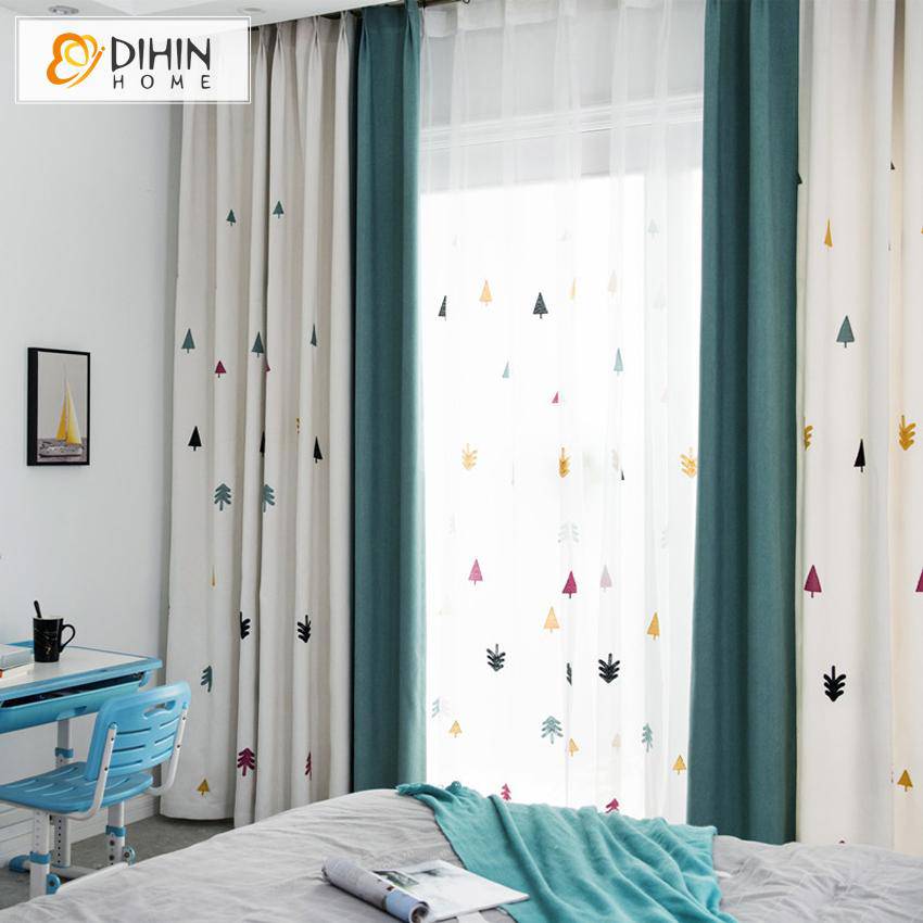 DIHIN HOME Cartoon Tree Embroidered Spliced Curtains，Blackout Grommet Window Curtain for Living Room ,52x63-inch,1 Panel Roman Shades Curtains Window Blinds custom curtains blackout curtains curtains for living room sheer curtains curtain fabric linen curtains kitchen curtains velvet curtains pinch pleat curtains bay window curtains outdoor curtains pleated curtains floral curtains dining room curtains kitchen valances drapes for bedroom patio curtains nursery curtains grommet curtains