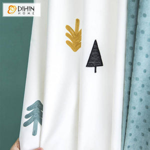DIHIN HOME Cartoon Tree Embroidered Spliced Curtains，Blackout Grommet Window Curtain for Living Room ,52x63-inch,1 Panel Roman Shades Curtains Window Blinds custom curtains blackout curtains curtains for living room sheer curtains curtain fabric linen curtains kitchen curtains velvet curtains pinch pleat curtains bay window curtains outdoor curtains pleated curtains floral curtains dining room curtains kitchen valances drapes for bedroom patio curtains nursery curtains grommet curtains